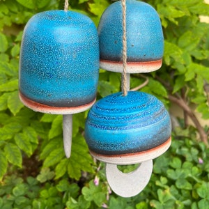 5 Blue Ceramic Handmade bells, wind chime, porcelain,nerikomi bead, decor, beach house decor, gift for her, house warming gift, gift for mom