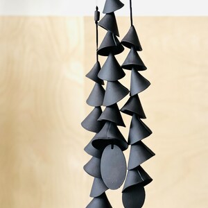 7 tier ceramic black cone medium wind chimes, with 7 bells, 1 strand , 2-3 feet long Ceramic wind chime, bff gift, house warming gift image 2