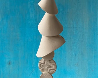 5 tier - One white clay- Ceramic wind chime -wind chime-patio- wedding gift- wabi sabi- bell- gift for her- boyfriend gift-bell