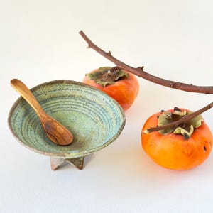Green aqua Ceramic footed bowl, Pottery condiment,spice bowl, speckled spice bowl,salt chamber, gift for her, gift for mom, birthday gift