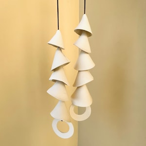 5 tier - One white clay- Ceramic wind chime -wind chime-patio- wedding gift- wabi sabi- bell- gift for her- boyfriend gift-bell