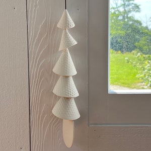 5 tier - One white clay- decorated dot  Ceramic wind chime -wind chime-patio- wedding gift- wabi sabi- bell- gift for her-gift-bell