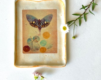 Butterfly dish,porcelain pottery, ceramic dish, ring dish, bff gift, friend gift, rectangle plate, small ceramic plate, wabi sabi, ai design