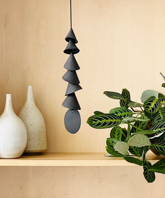 One Small Black Clay Ceramic Wind Chime wrap Wind Chime-patio