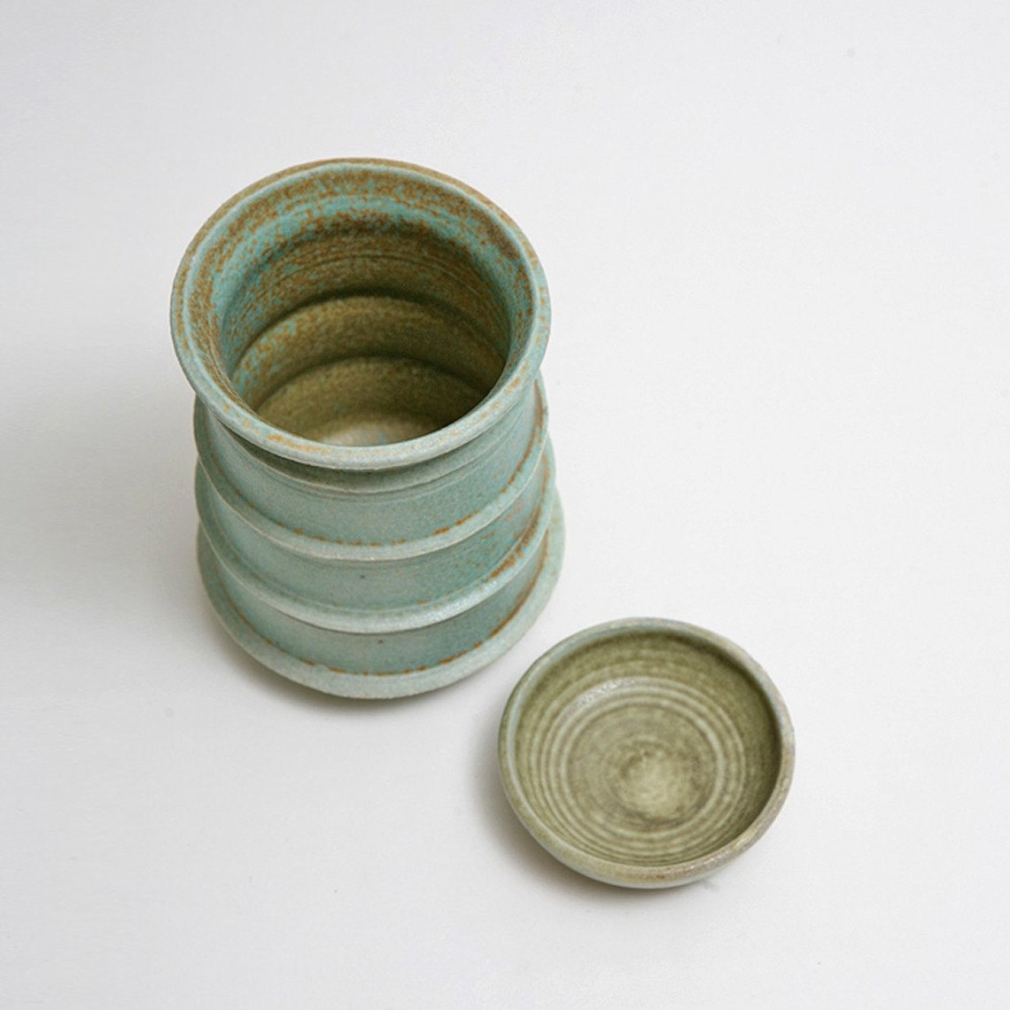 Wheel Thrown Stoneware Green Architectural Tea Cup with tea Etsy