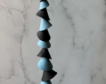 11 tier - One medium blue and black clay- Ceramic wind chime -wind chime-patio- wedding gift- wabi sabi- bell-gift for her-garden bell,patio