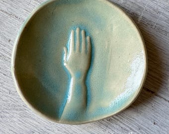 Hand dish, pottery,ring dish,Robin's egg blue, gift, decor,hostess gift,blue , bowl, votive holder, spice dish