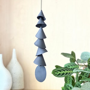 7 tier ceramic black cone medium wind chimes, with 7 bells, 1 strand , 2-3 feet long Ceramic wind chime, bff gift, house warming gift image 6