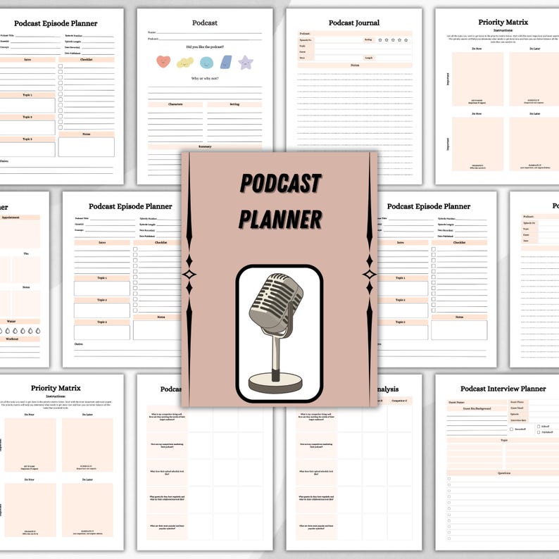 podcast planner, content planner, episode tracker, digital podcast, podcast journal, podcast log, gift for creator, podcast schedule, podcast pdf, printable log, show planner, podcast ideas, podcaster gift,