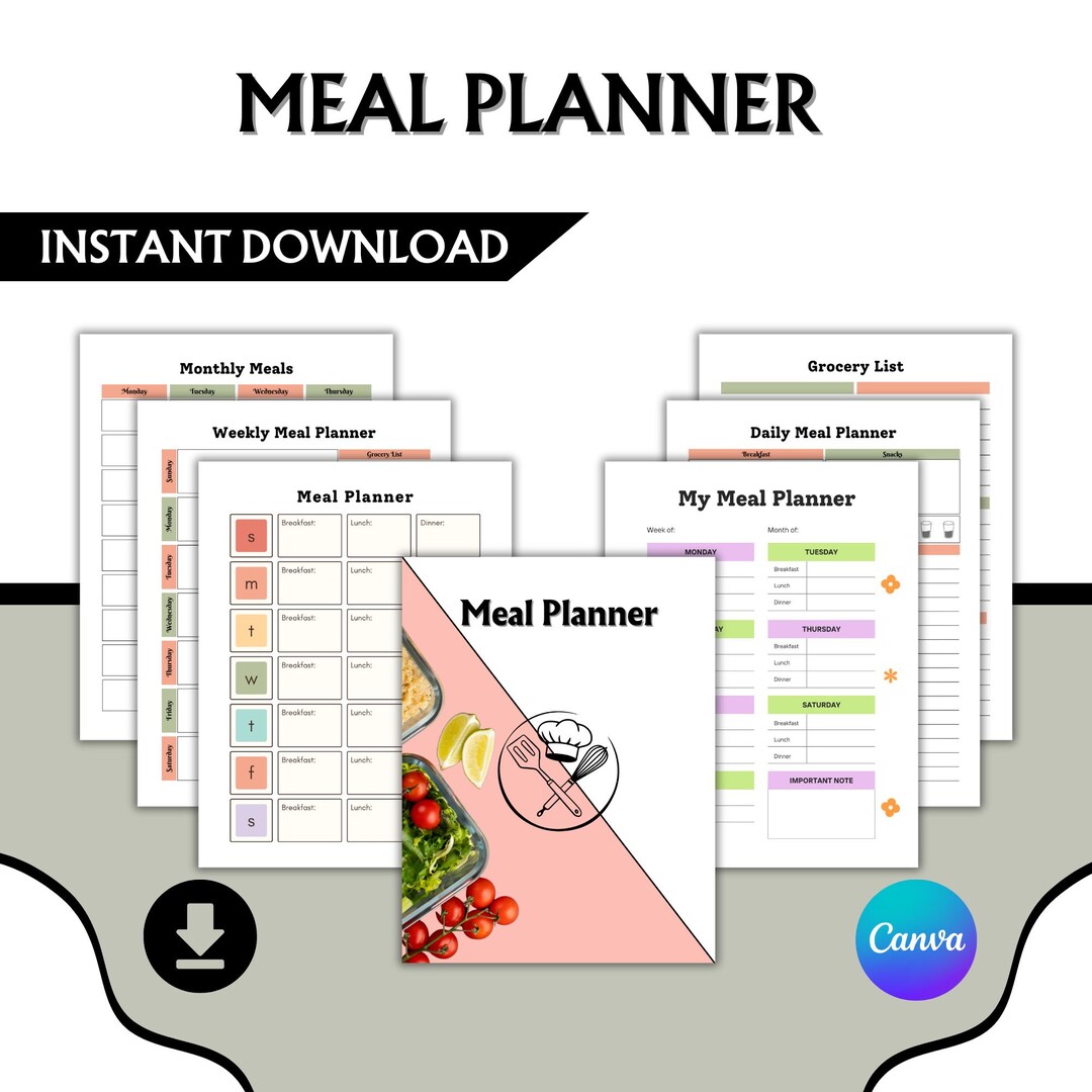 Printable Weekly Meal Planner: Editable Grocery List (PDF) - Etsy