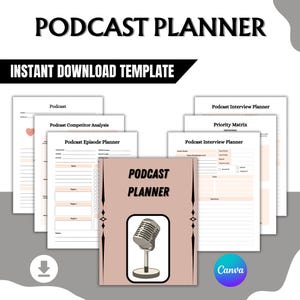 Printable Podcast Planner – Digital Content Planner for Creators, Podcast Episode Organizer PDF, Gift for Podcasters
