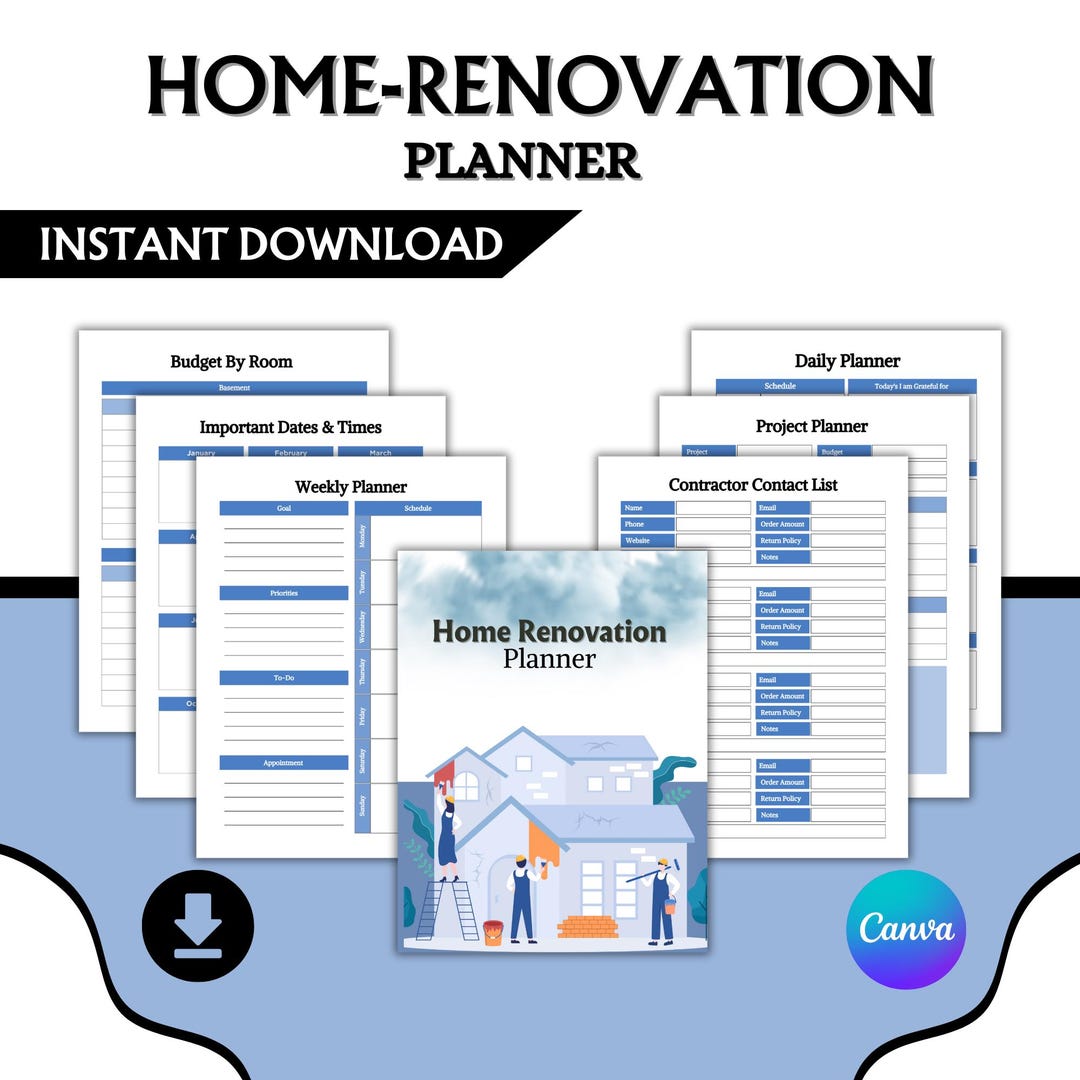 Editable & Printable Home Renovation Planner | Customizable Remodel and ...