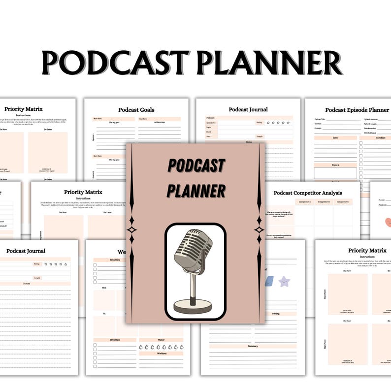 podcast planner, content planner, episode tracker, digital podcast, podcast journal, podcast log, gift for creator, podcast schedule, podcast pdf, printable log, show planner, podcast ideas, podcaster gift,