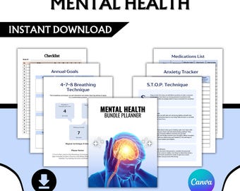 Bearbeitbarer, druckbarer Mentalplaner | Personalisierbarer Mindfulness, Mood & Self-Care Tracker | PDF Sofortdownload