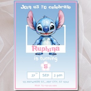 Stitch Editable Birthday Invitation Template, Printable Birthday Party Invitations, Digital Kids Party Invite, Digital Bday Card Invite
