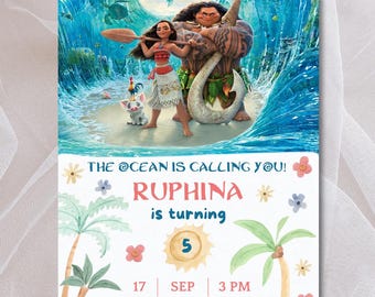 Editable Moana Birthday Invitation, Digital Hawaiian Moana Birthday Invite, Kids Theme Party Invitation, Digital Moana Beach Template, Canva