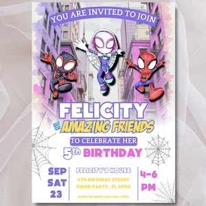 Spidey Invitation Spidey and his Amazing Friends Gwen Birthday Party Invite Girls Birthday Invite Editable Template Instant Digital Download