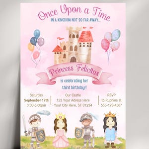 Princess Birthday, Invitation Template, Editable Printable Invite, Instant Download, Girls Kids Birthday invite Canva Template