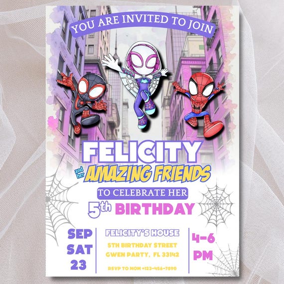 Spidey Invitation Spidey and his Amazing Friends Gwen Birthday Party Invite Girls Birthday Invite Editable Template Instant Digital Download