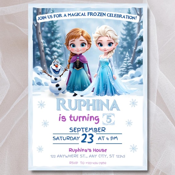 Editable FROZEN Invitation Elsa Anna Birthday Invite Winter Snow, Birthday Printable Instant Download Canva Template Frozen Invite Olaf bday
