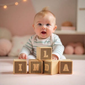 Engraved Wooden Name Blocks: Montessori Nursery Decor, Eco-Friendly Keepsake
