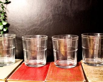 Pasabahce Optic Barrel Glass Tumblers - Classic Whiskey Cocktail Drinkware, Set of 4