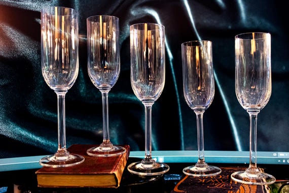 Champagne Glasses Set of 5 Royal Tuscan RYZ1 Fluted Design - Elegant 8 5/8" x 2" Dining & Celebration Stemware