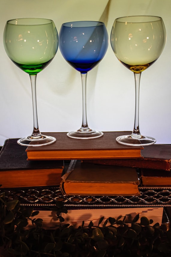 Lenox Stemware Set - Gems Balloon Wine Glasses Set of 3 - Handblown Amber, Blue, + Green Stemware for Entertaining & Gifts