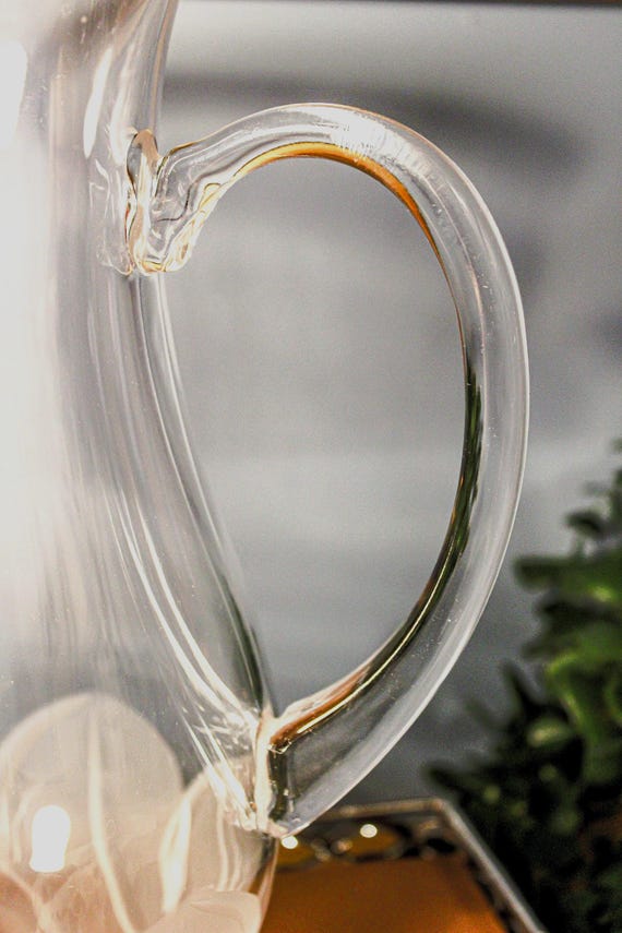 Cristal D'Arques-Durand Florence Glassware Pitcher | Frosted Leaves Design | Elegant Vintage Home Decor & Entertaining Gift
