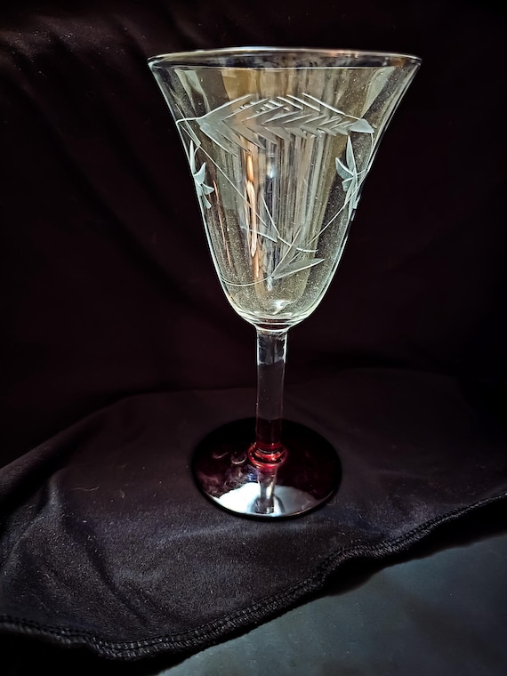 McBride Glass Ruby Footed Water Goblet | Elegant 6.875" Glass Cup | Vintage Home Decor & Entertaining Essentials