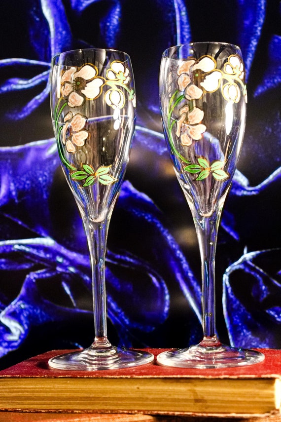 Jouet Champagne Flutes Set of 2 - Elegant Perrier Jouet Glasses (7.5" x 1.875") for Weddings & Celebrations