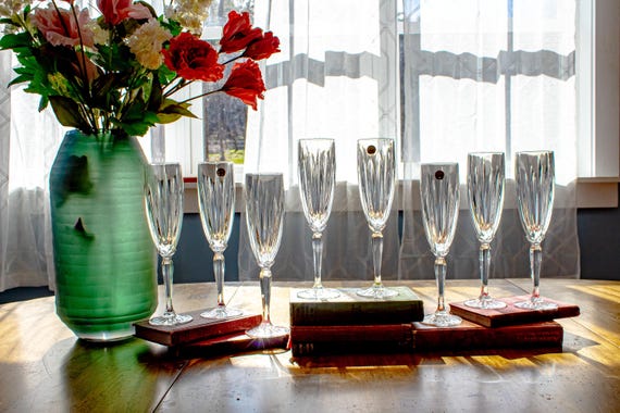 Durand Crystal Glass - Cristal D'Arques Classic Champagne Flutes Set of 8 Elegant Toasting Glasses Durable Crystal Stemware