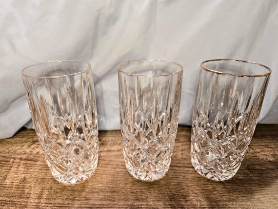Set of 3 Rare Gorham Lady Anne Gold Rimmed Highball Glasses - Please refer to description and pictures