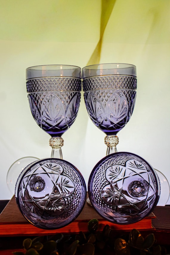Antique Cristal D'Arques Durand Amethyst Cups / Water Goblets Set of 4 Vintage French Glassware (8" X 3 1/8" )