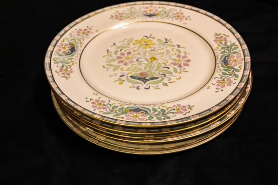 Rare 1930s Lenox Mystic Dinnerware Set - 6 Dinner Plates (10 1/2) and 2 Salad Plates (8 3/8) - wear and tear as pictured