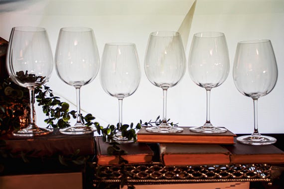 Waterford Crystal Optic Reserve Deep Cut Stemware Red Wine Glasses -Set of 6 - 8 3/4" Tall Elegant Barware
