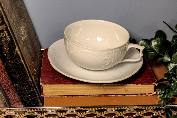 Antique teacup and saucer - Sanssouci White Flat Cup & Saucer Set by Rosenthal - Elegant Tea/Coffee Tableware, Fine Porcelain, Gift Ready