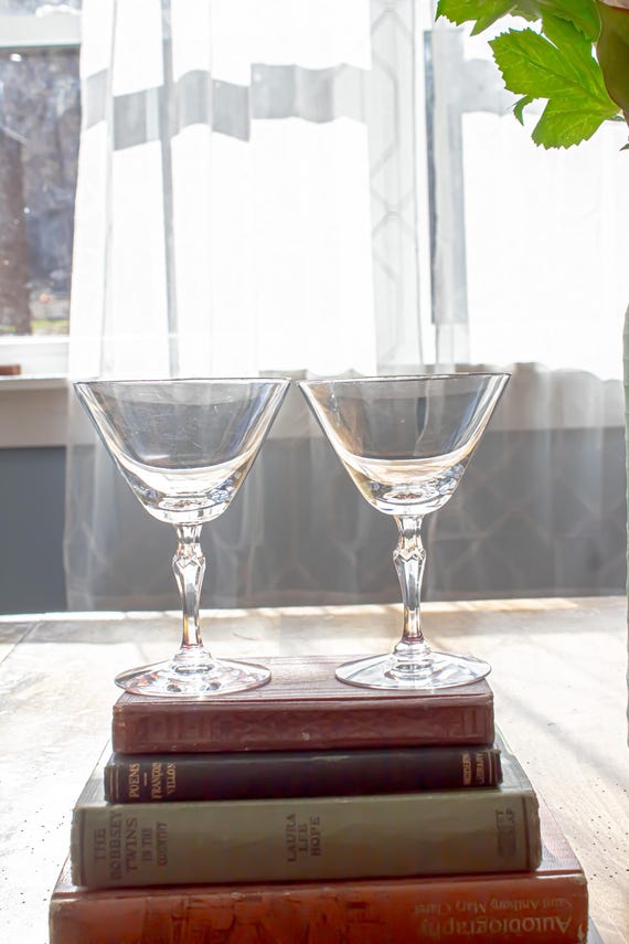 Set of 2 Vintage Fostoria Engagement Platinum Trim Champagne or Tall Sherbet Glasses