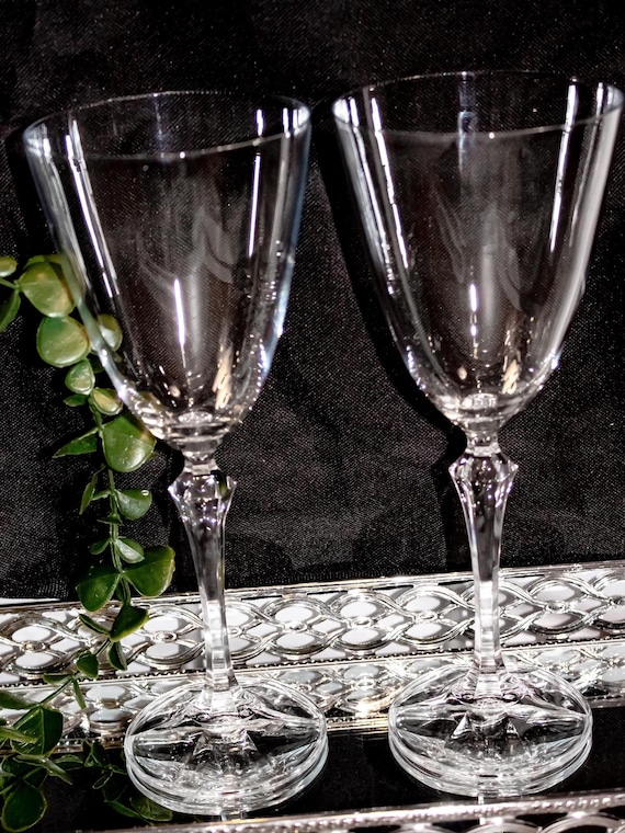 Bohemia White Wine Glasses Set of 2 Crystal Goblets 9.25" Tall Elegant Vintage Bohemian Barware