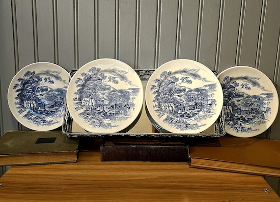 Wedgwood Countryside Vintage Plates Set of 4 - Vintage 1962 7" Round Dishware - Perfect for Collectors & Home Decor