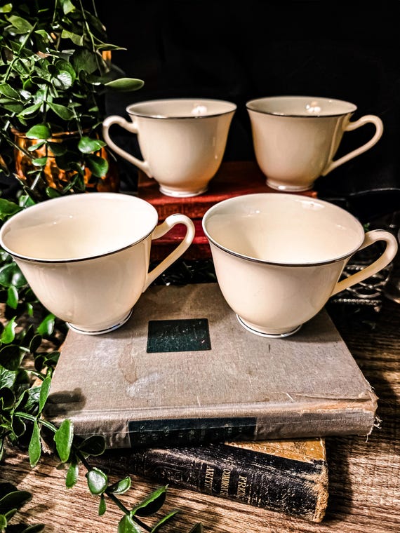 Set of 4 Mikasa Stanton Platinum Footed Cups (3") in Excellent Condition