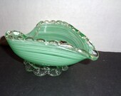 Vintage Mint Green Murano Glass Bowl Heart Shaped Vanity Pin Dish E B Italy Tag Italian Art Glass