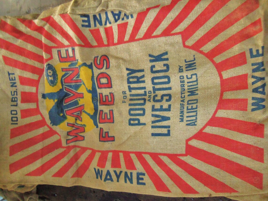 Vintage Burlap Feedsack Chicken Feed Gunny Sack Bag WAYNE Red Etsy