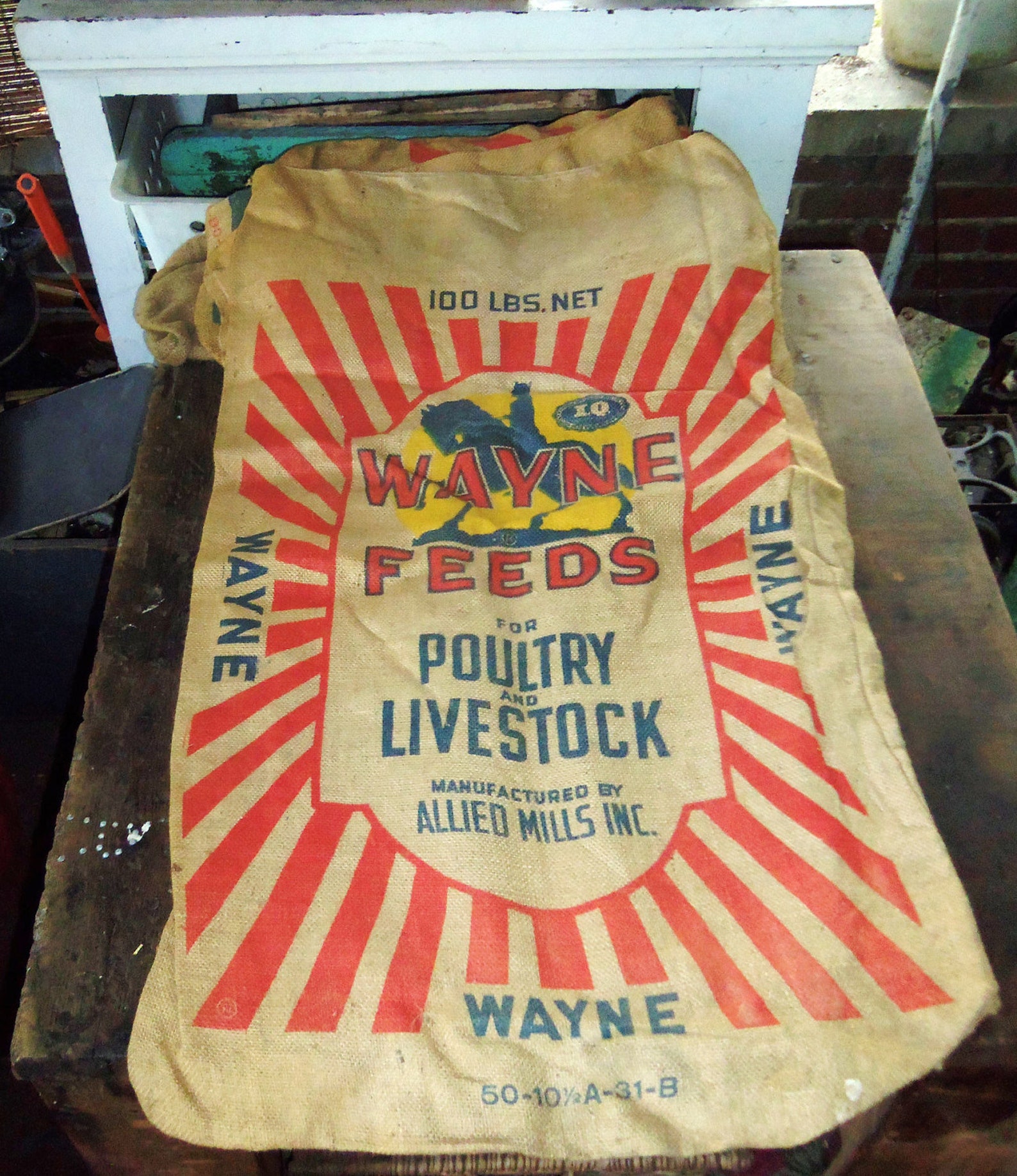 Vintage Burlap Feedsack Chicken Feed Gunny Sack Bag WAYNE Red Etsy