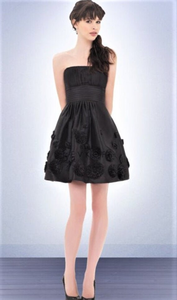 Black Strapless Dress Cocktail Evening Taffeta Flo