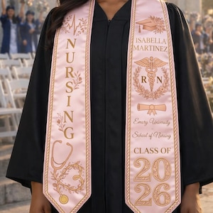 Personalized Nursing Graduation Stole with Name, RN Symbol