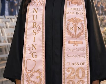 Personalized Nursing Graduation Stole with Name, RN Symbol
