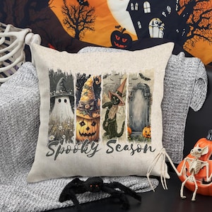 Spooky Season Throw Pillow - Vintage Halloween Decor For Living Room