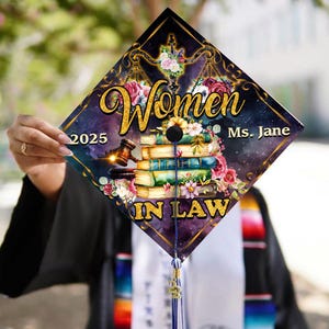 Customized Law Student Graduation Cap Topper, Personalized Women In Law Grad Cap
