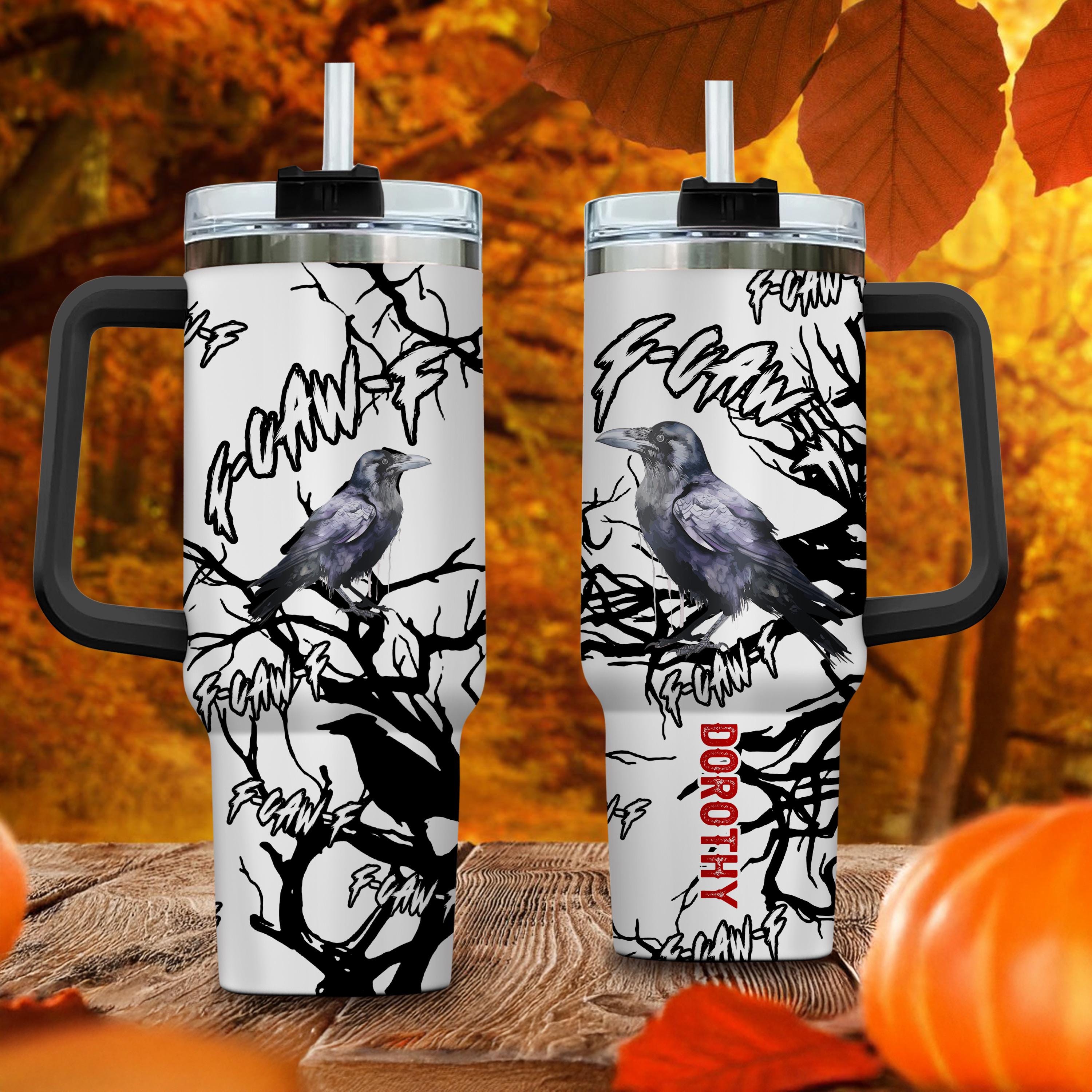 F-caw-f Funny Crow Tumbler 40oz - Black Crow Moonlit Raven Mug